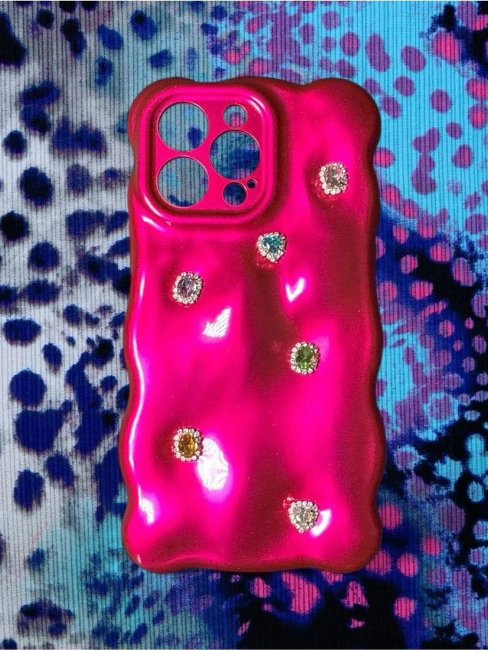Hot Pink Jeweled Phone Case with Pearl Strap